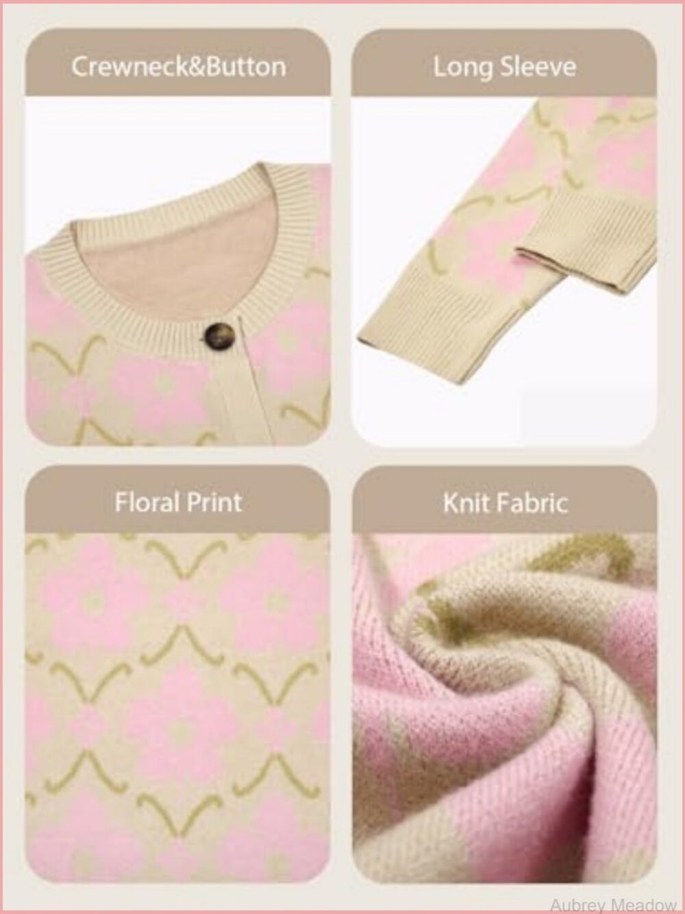 Floral Long Sleeve Cardigan Open Front Button Down Knit Retro Sweater Coat - Picture 6 of 7